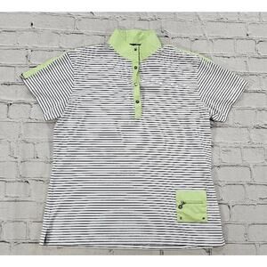 ASTRA Black White Striped Lime Green Accent Golf Shirt WOMENS SIZE SMALL